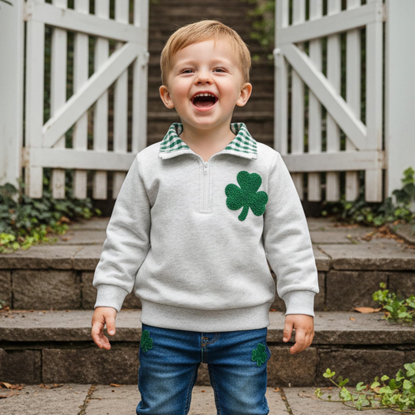 Toddler Boy Girl Christmas Outfit Quarter Zip Sweatshirt with Plaid Collar Shirt Pullover Top