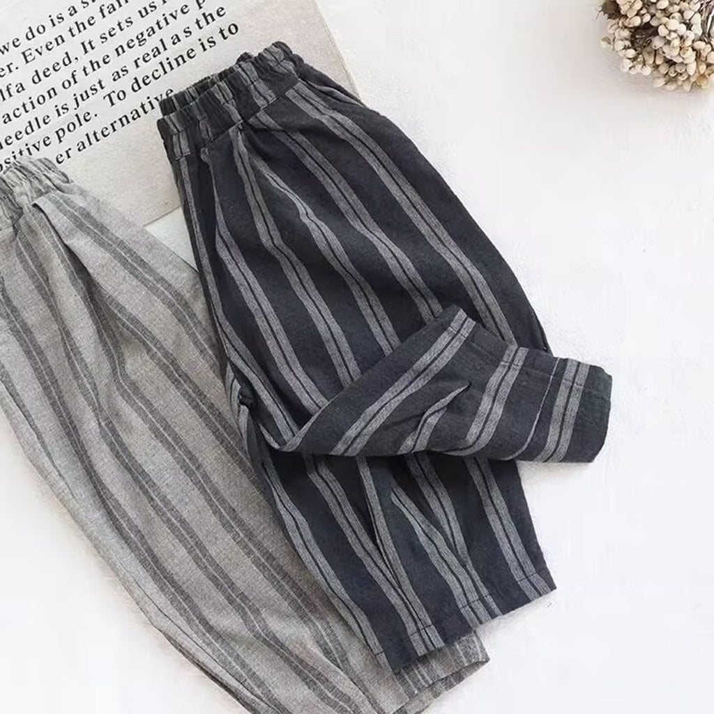 Ashmyova Classic Casual Pants for Boys Thin Cotton Stripe Elastics Waist Spring Summer Trousers Toddler Long Pants 2Pcs