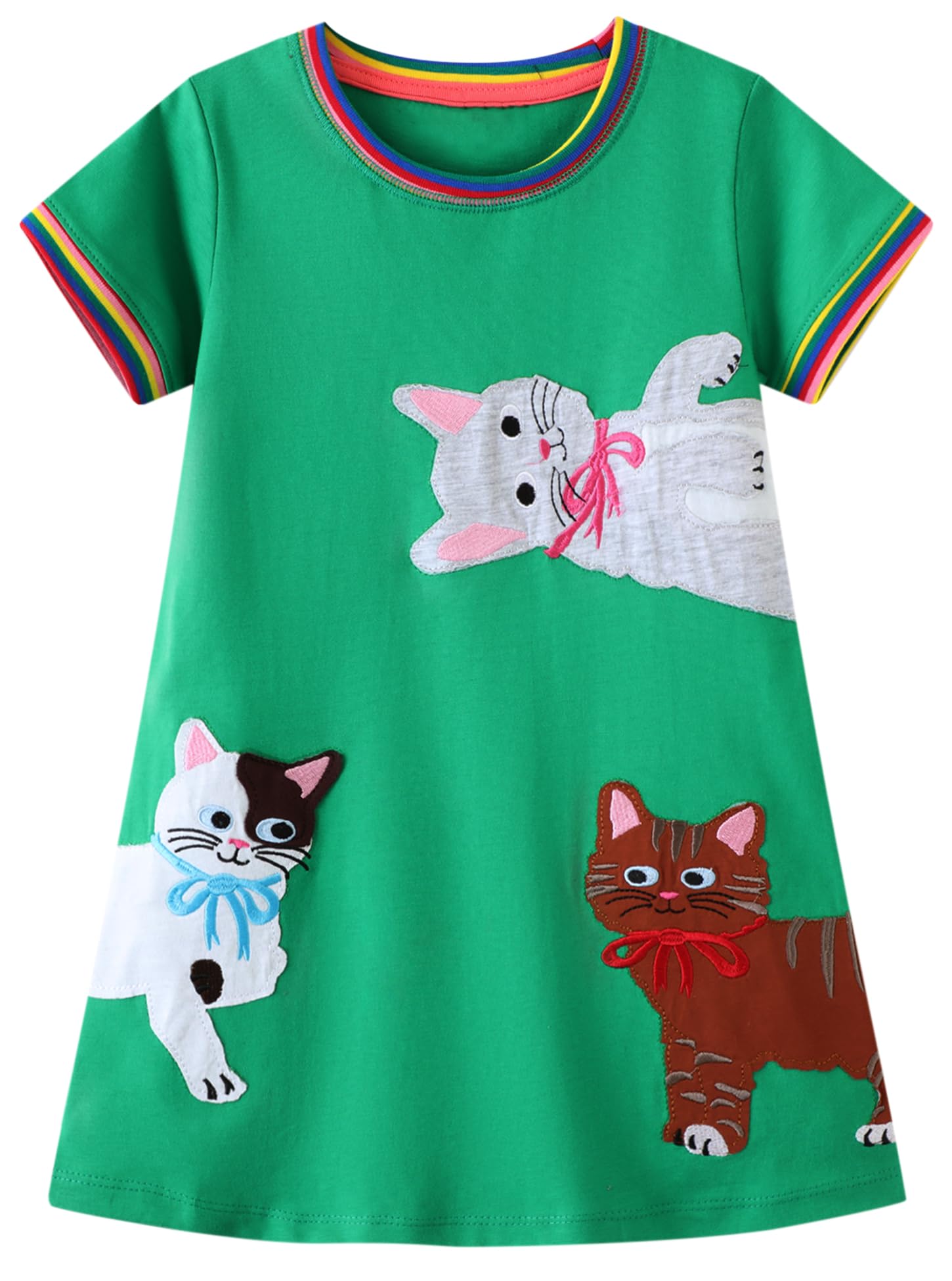 FreeLu Toddler Girls Striped Summer Dress Cartoon Appliques Dresses Girls Cotton Casual Clothing 2-7Y