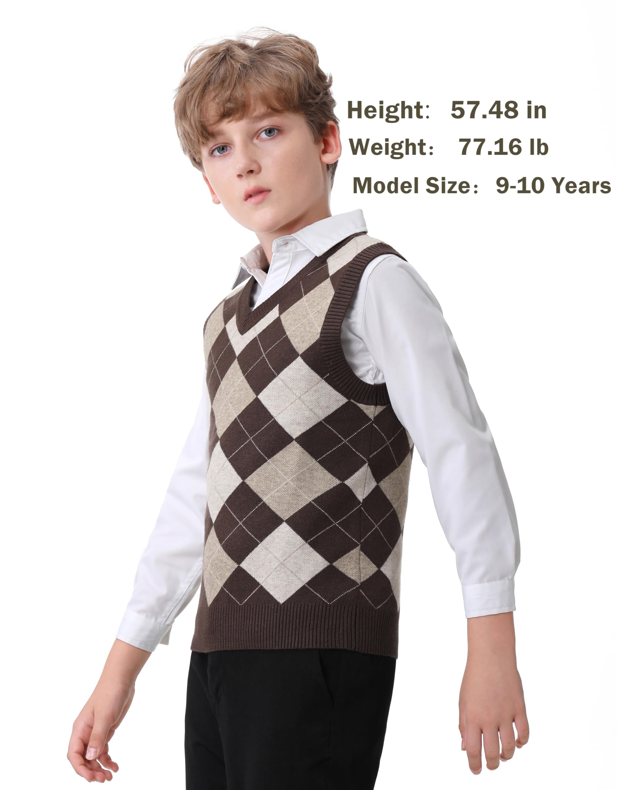 Boys Sweater Vest V Neck Argyle Sleeveless Uniform Knit Plaid Kids Clothes