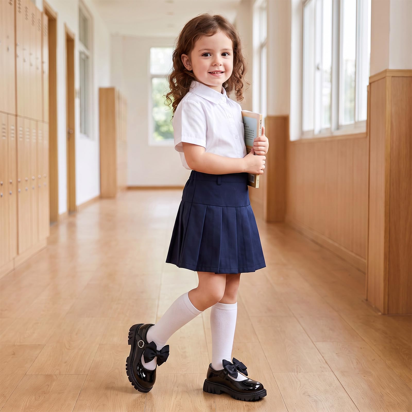 Wulubaba School Shoes for Girls, Black Mary Jane Flats | School Uniform, Non-Slip Sole, Round Toe, Toddler And Little Girl, Daily Dress Wear