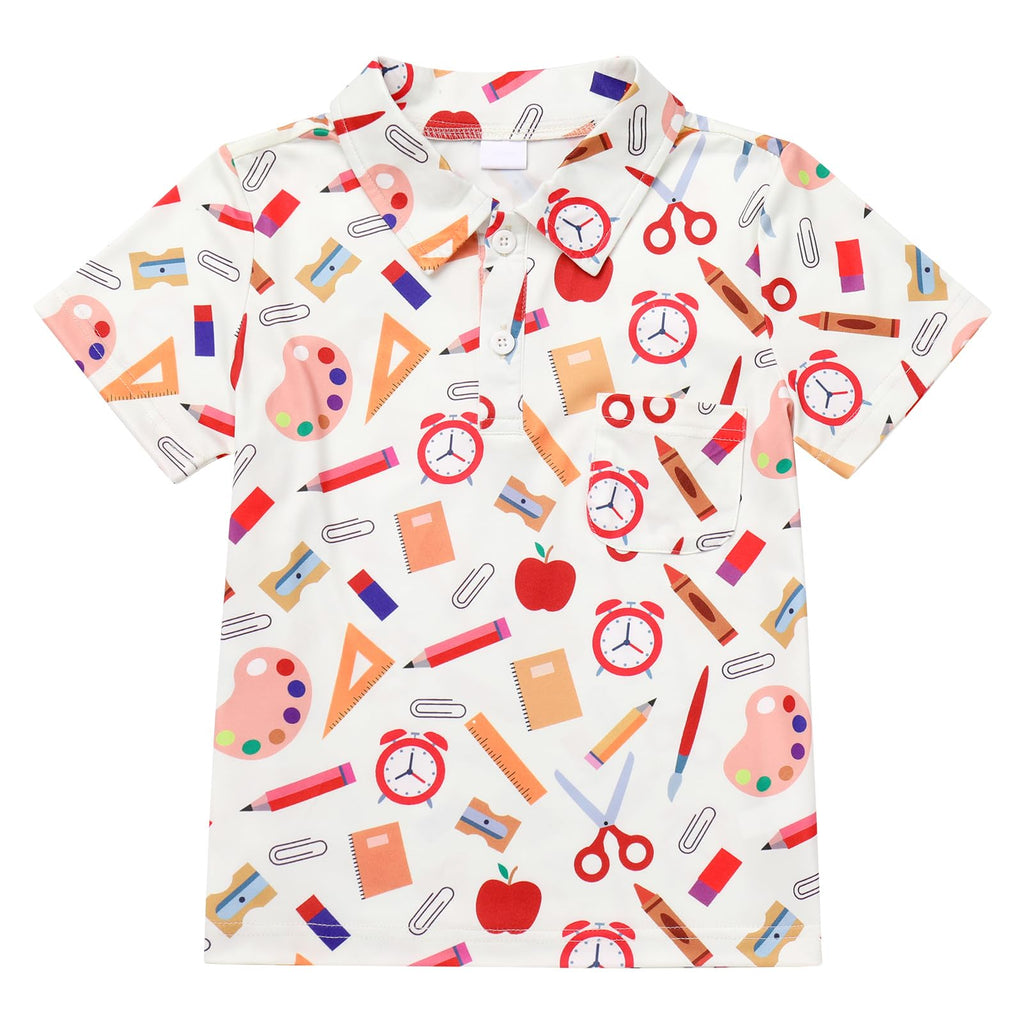 FYMNSI Boys Back to School Shirt School Supplies Short Sleeves Tees Tops Toddler Kids Summer Casual Henley Shirts Clothes