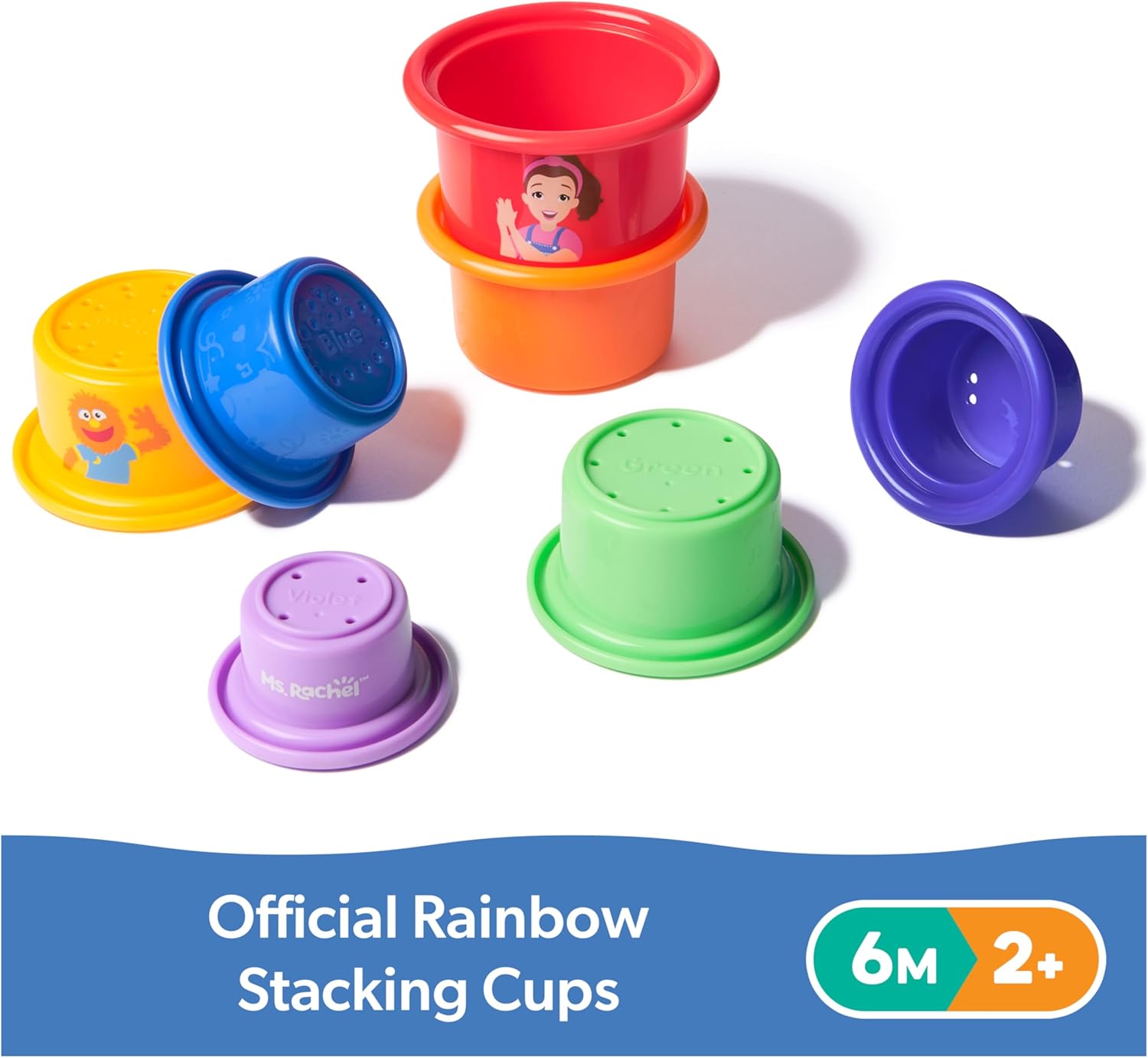 Ms. Rachel Official Rainbow Stacking Cups 7-Pack, Educational Toys & Toddler Toys for Girls & Boys Ages 6 Months to 2+ Years