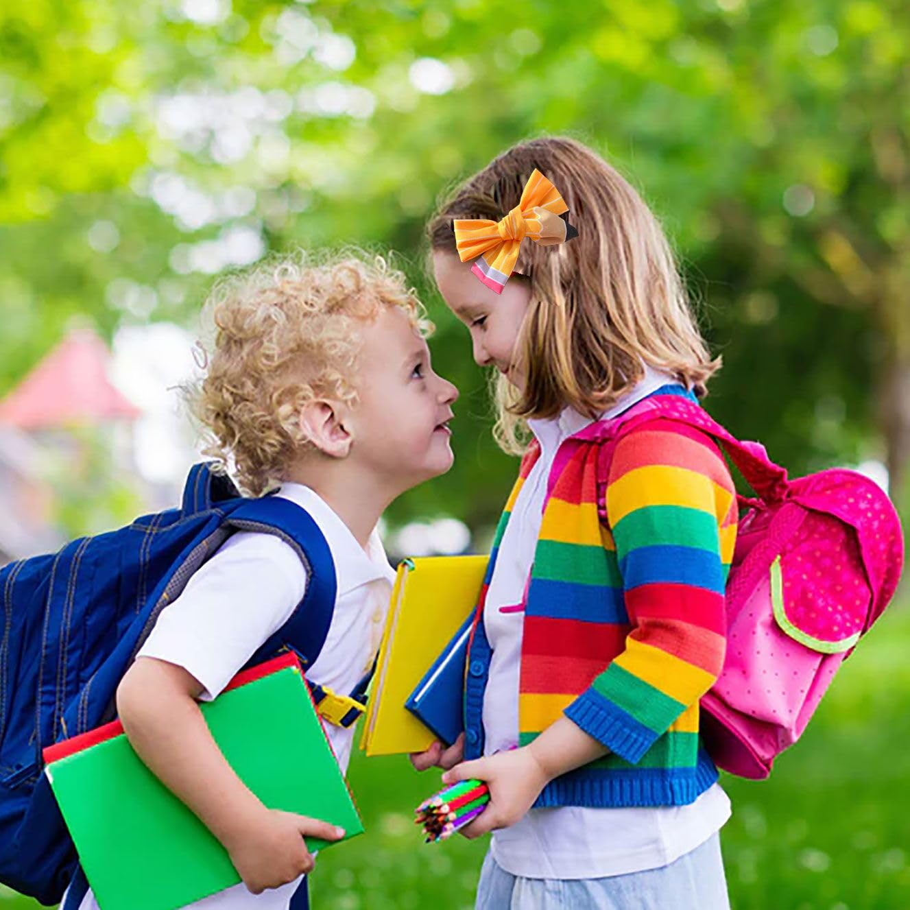 First Day of School Outfits Supplies Stuff for Girls,Pencil Hair Clips Hair Bow Hair Accessories for Teen,Back to School Hair Clips Bows Uniform for Student (2Pcs)