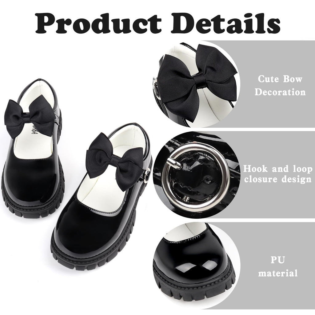 Wulubaba School Shoes for Girls, Black Mary Jane Flats | School Uniform, Non-Slip Sole, Round Toe, Toddler And Little Girl, Daily Dress Wear