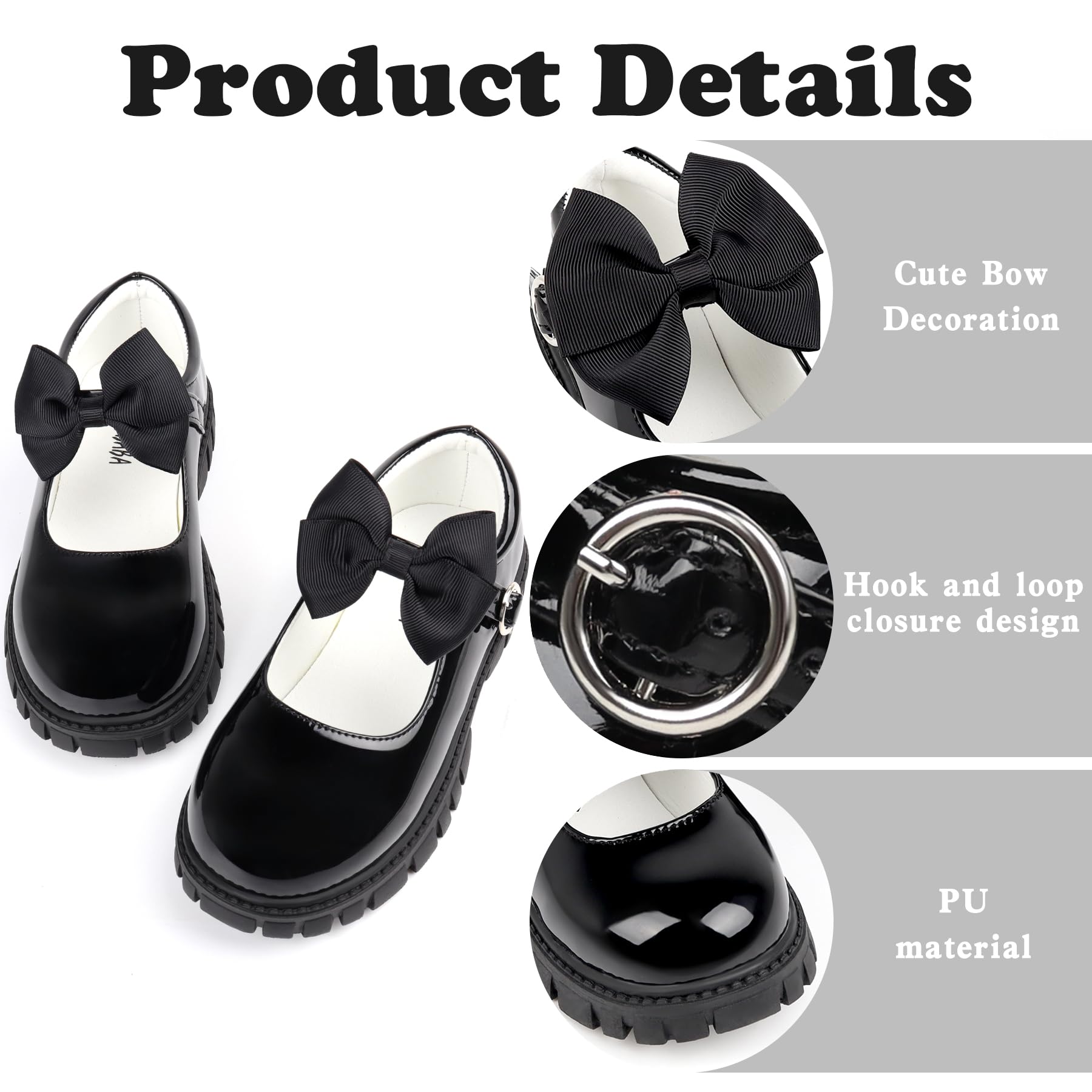 Wulubaba School Shoes for Girls, Black Mary Jane Flats | School Uniform, Non-Slip Sole, Round Toe, Toddler And Little Girl, Daily Dress Wear