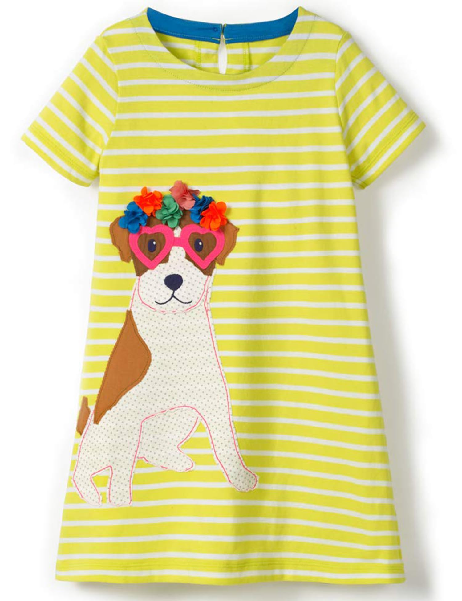 FreeLu Toddler Girls Striped Summer Dress Cartoon Appliques Dresses Girls Cotton Casual Clothing 2-7Y