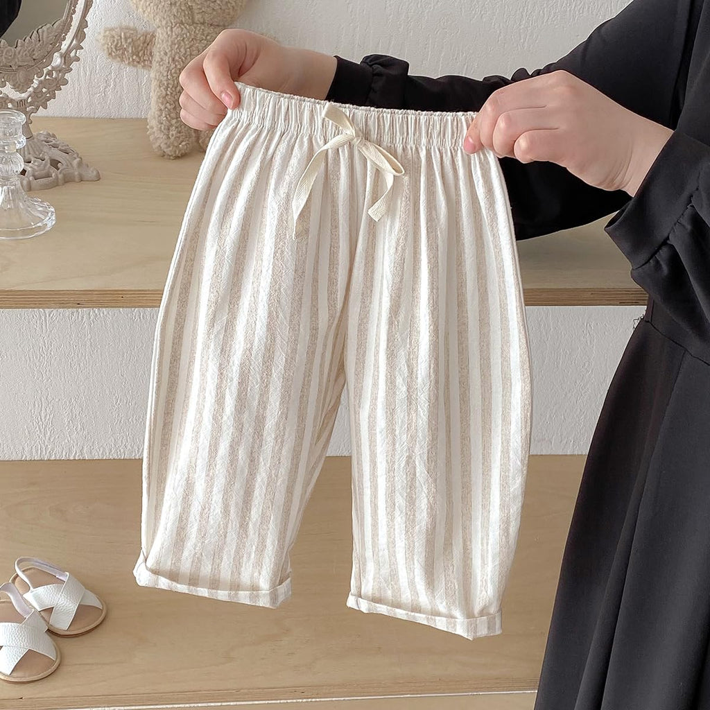 Ashmyova Classic Casual Pants for Boys Thin Cotton Stripe Elastics Waist Spring Summer Trousers Toddler Long Pants 2Pcs