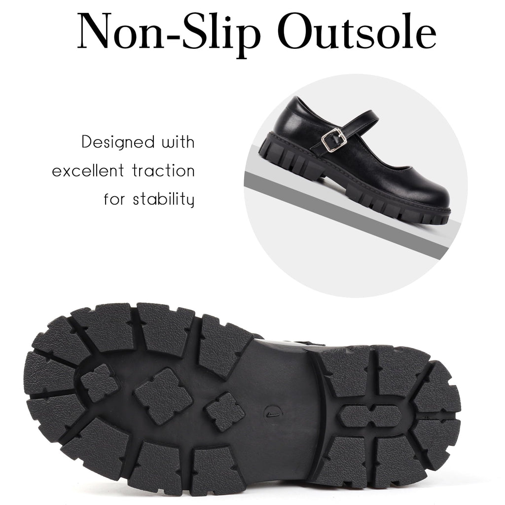 Wulubaba School Shoes for Girls, Black Mary Jane Flats | School Uniform, Non-Slip Sole, Round Toe, Toddler And Little Girl, Daily Dress Wear