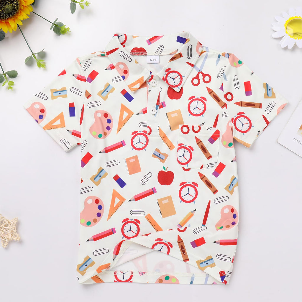 FYMNSI Boys Back to School Shirt School Supplies Short Sleeves Tees Tops Toddler Kids Summer Casual Henley Shirts Clothes