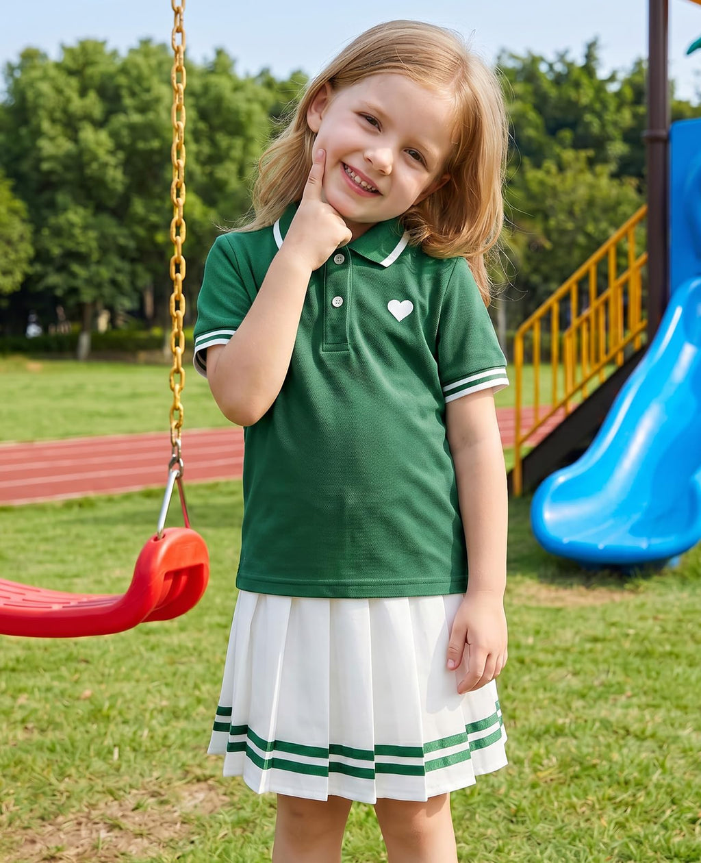 Move Dance Toddler Girls Dress Tennis Clothes Polo Outfit 2 Piece Skirt Set with Shorts 2-7T