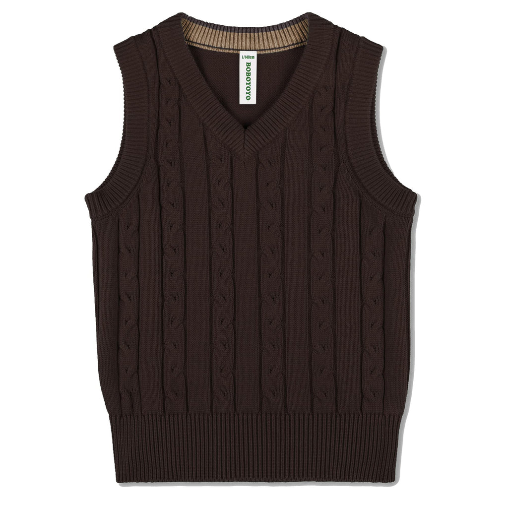 BOBOYOYO Boys Sweater Vest Unisex Cable Knit 100% Cotton Toddler Uniform Vest for Little Big Childrens Kids Teenage Girls