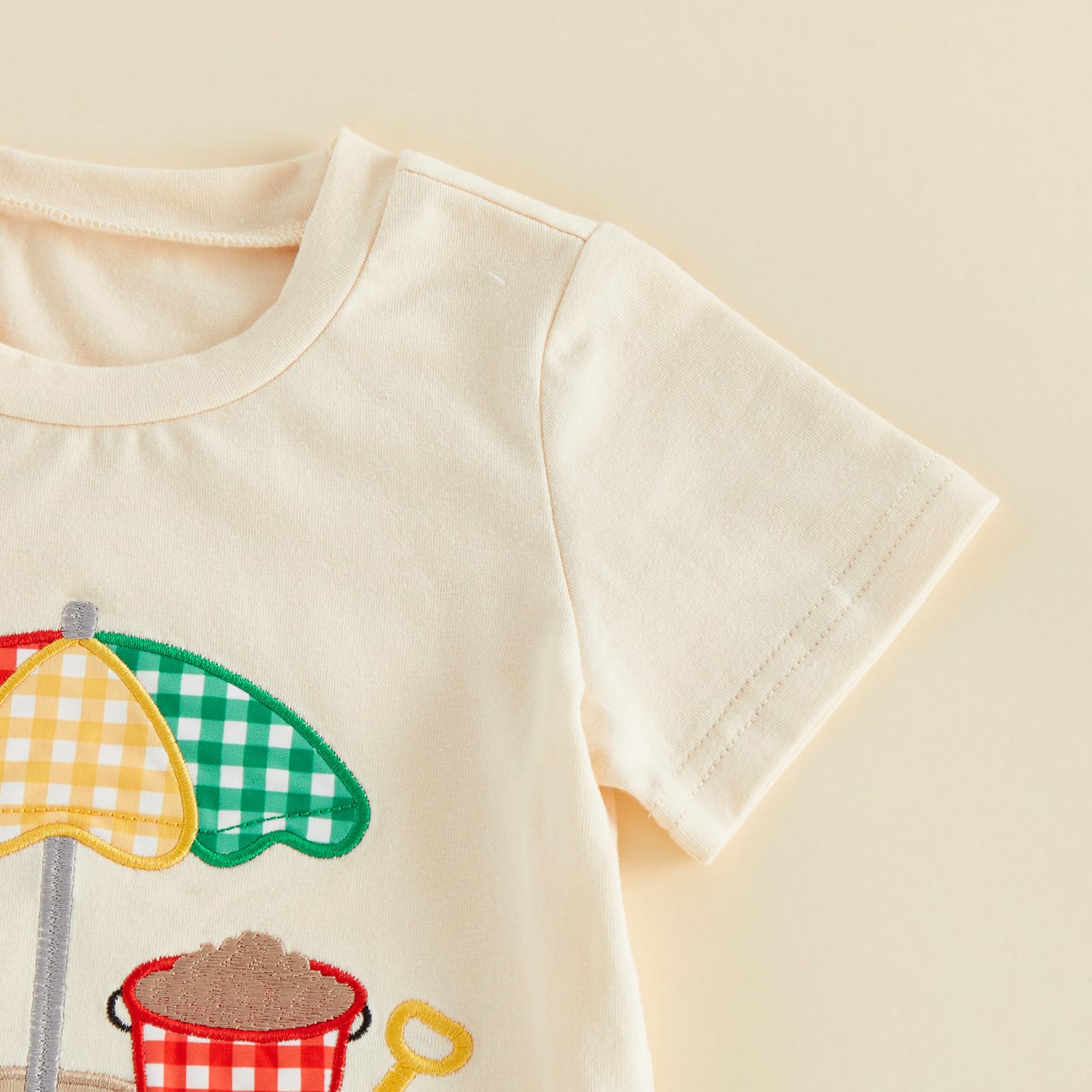 Bagilaanoe Toddler Baby Boy Short Sleeve T-Shirt+ Plaid Shorts Set Castle Embroidery Outfit Beach Clothes 2PCS Set