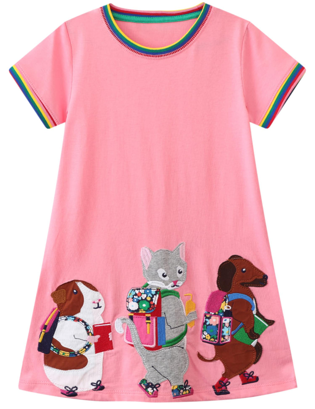 FreeLu Toddler Girls Striped Summer Dress Cartoon Appliques Dresses Girls Cotton Casual Clothing 2-7Y