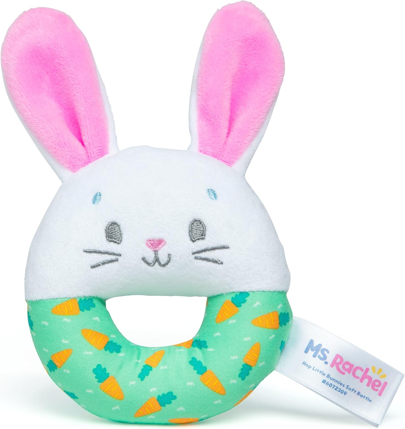 Ms. Rachel Official Hop Little Bunnies Soft Rattle, Baby Teething Toys with Plush Bunny Cover, Toddler Toys for Girls & Boys, Ages 3 Months to 1+