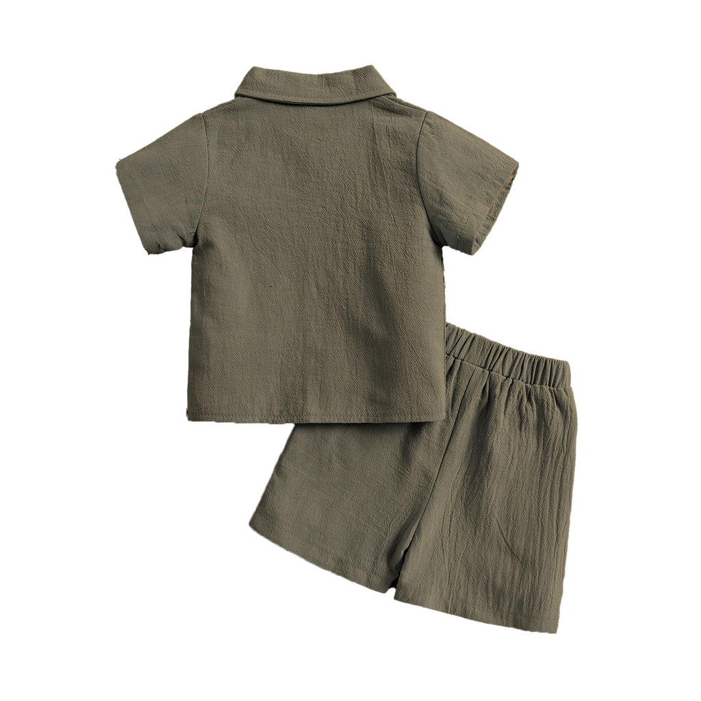 Toddler Boys Girls 2Pcs Linen Clothes Set Button Down Short Sleeve Polo Shirt+Elastic Gauze Shorts Summer Outfit