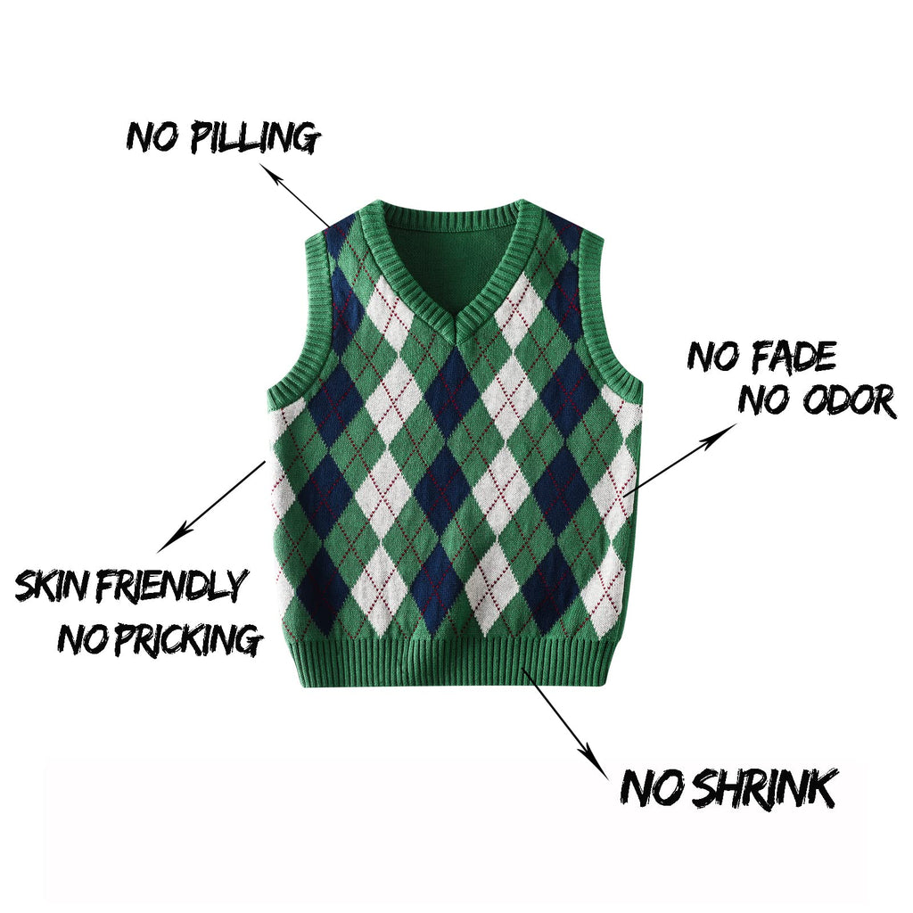 Boys Sweater Vest V Neck Argyle Sleeveless Uniform Knit Plaid Kids Clothes