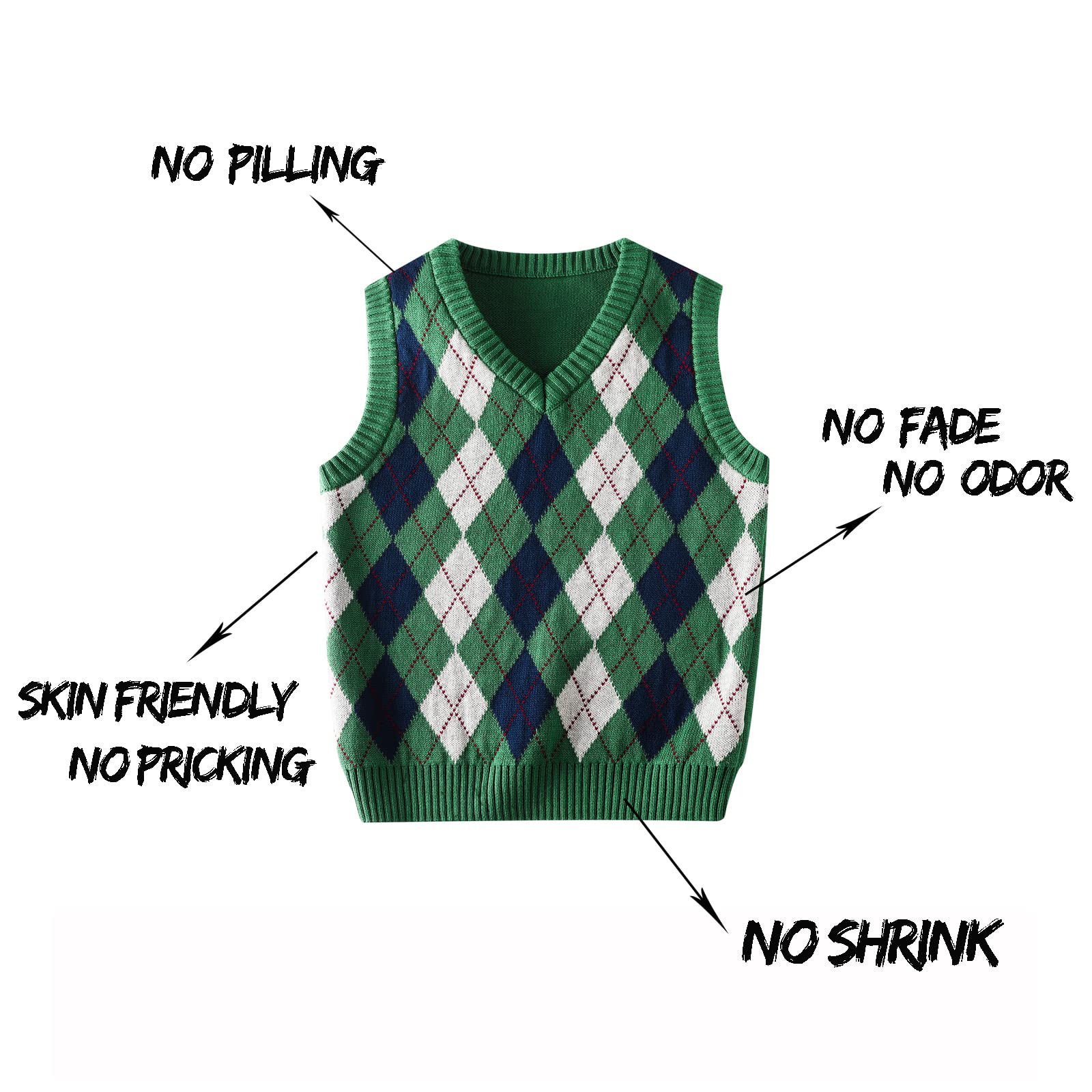 Boys Sweater Vest V Neck Argyle Sleeveless Uniform Knit Plaid Kids Clothes
