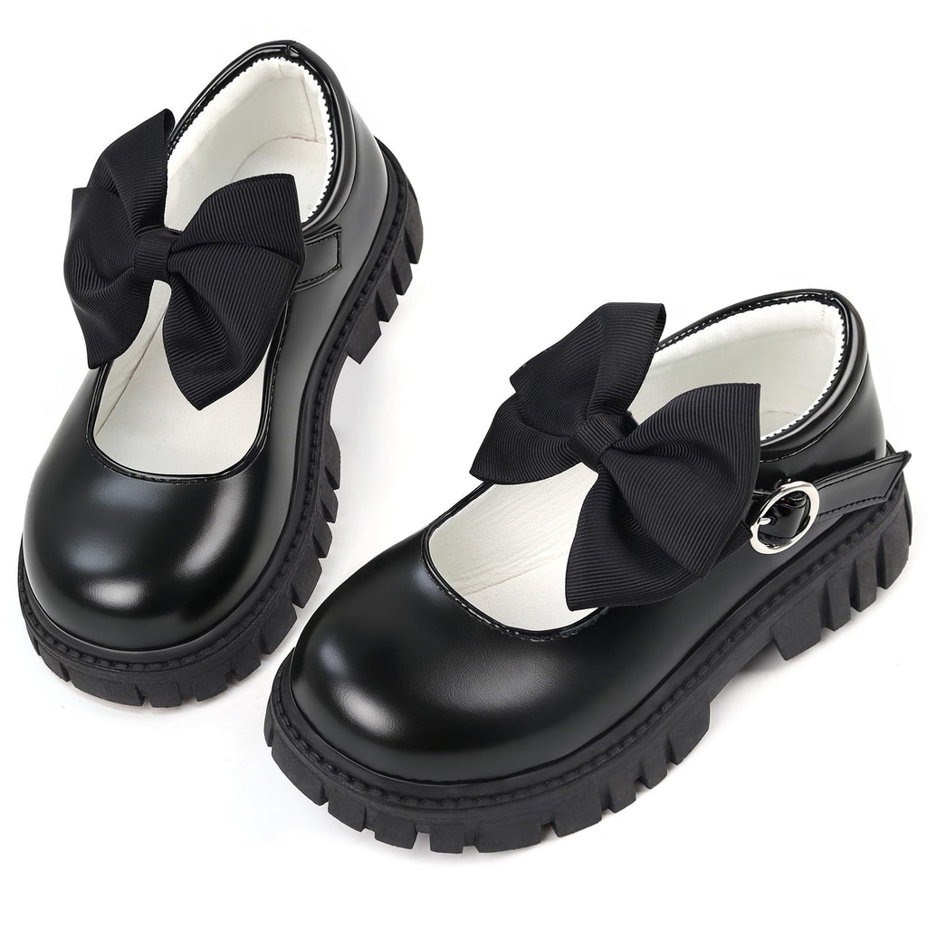Wulubaba School Shoes for Girls, Black Mary Jane Flats | School Uniform, Non-Slip Sole, Round Toe, Toddler And Little Girl, Daily Dress Wear