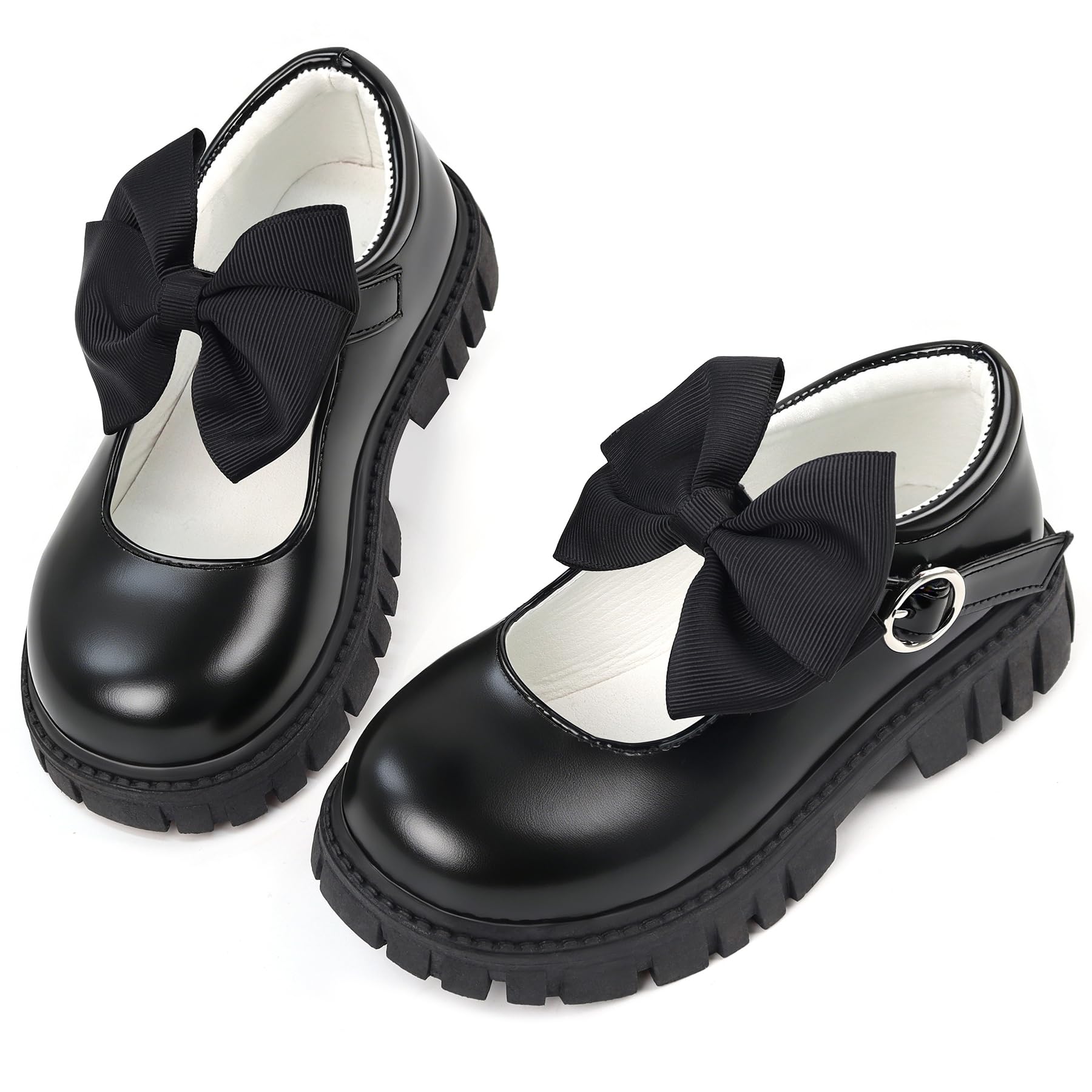 Wulubaba School Shoes for Girls, Black Mary Jane Flats | School Uniform, Non-Slip Sole, Round Toe, Toddler And Little Girl, Daily Dress Wear