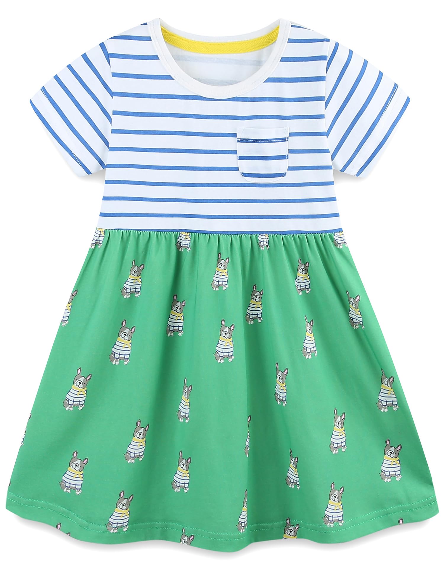 FreeLu Toddler Girls Striped Summer Dress Cartoon Appliques Dresses Girls Cotton Casual Clothing 2-7Y