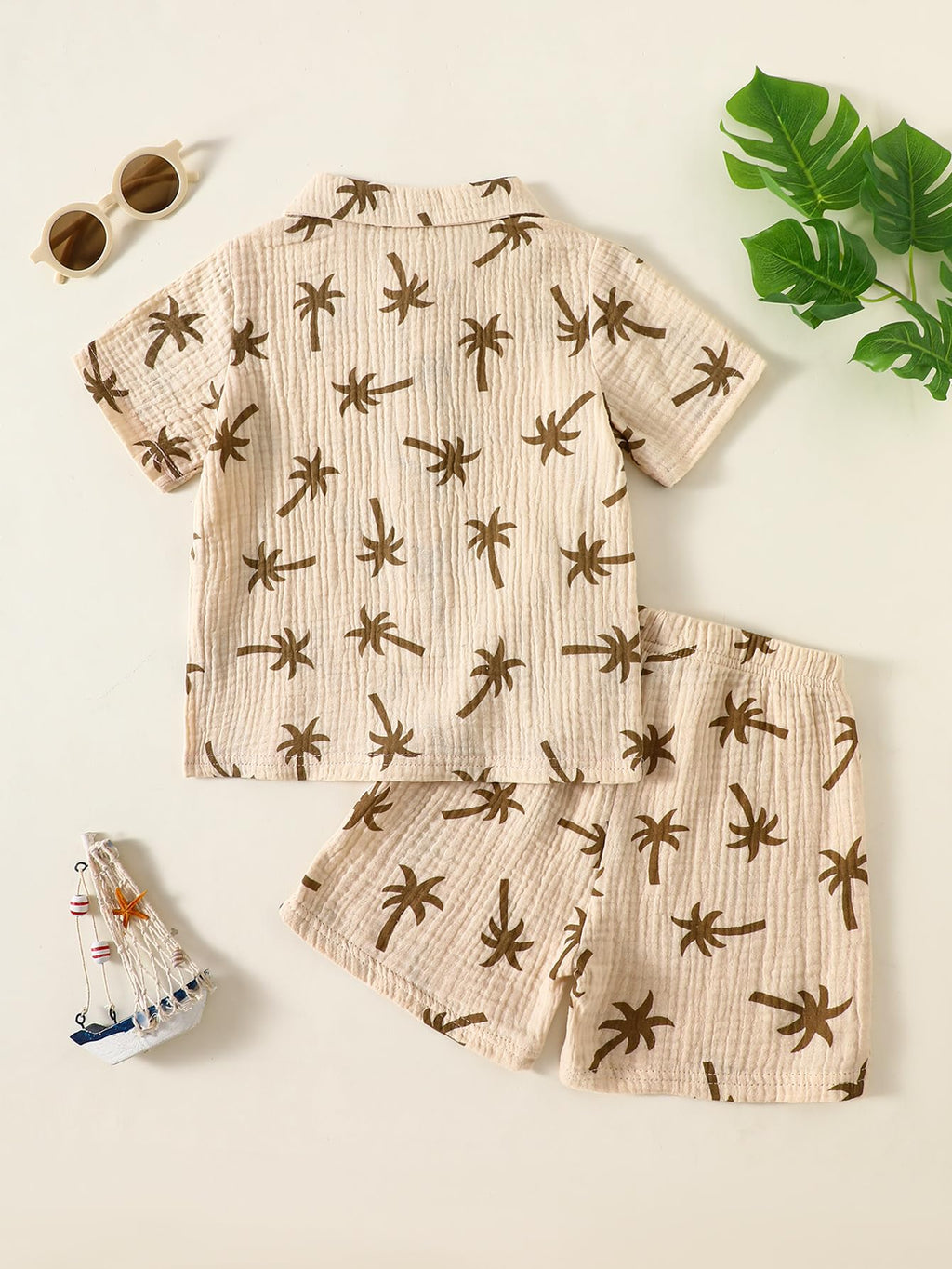 Toddler Boys Girls 2Pcs Linen Clothes Set Button Down Short Sleeve Polo Shirt+Elastic Gauze Shorts Summer Outfit