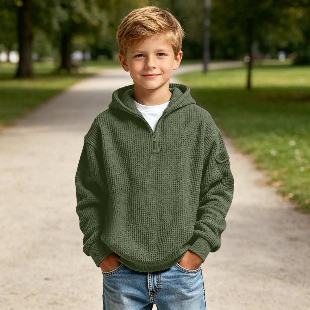 Hoodies for Boys Quarter Zip Waffle Knit Pullover Hooded Sweatshirt Tops | 3-14 Years,Kids Zip Long Sleeve Hoodie,Teen Boy Fashion Fall Winter Casual Sweatshirts,Back to School Clothes