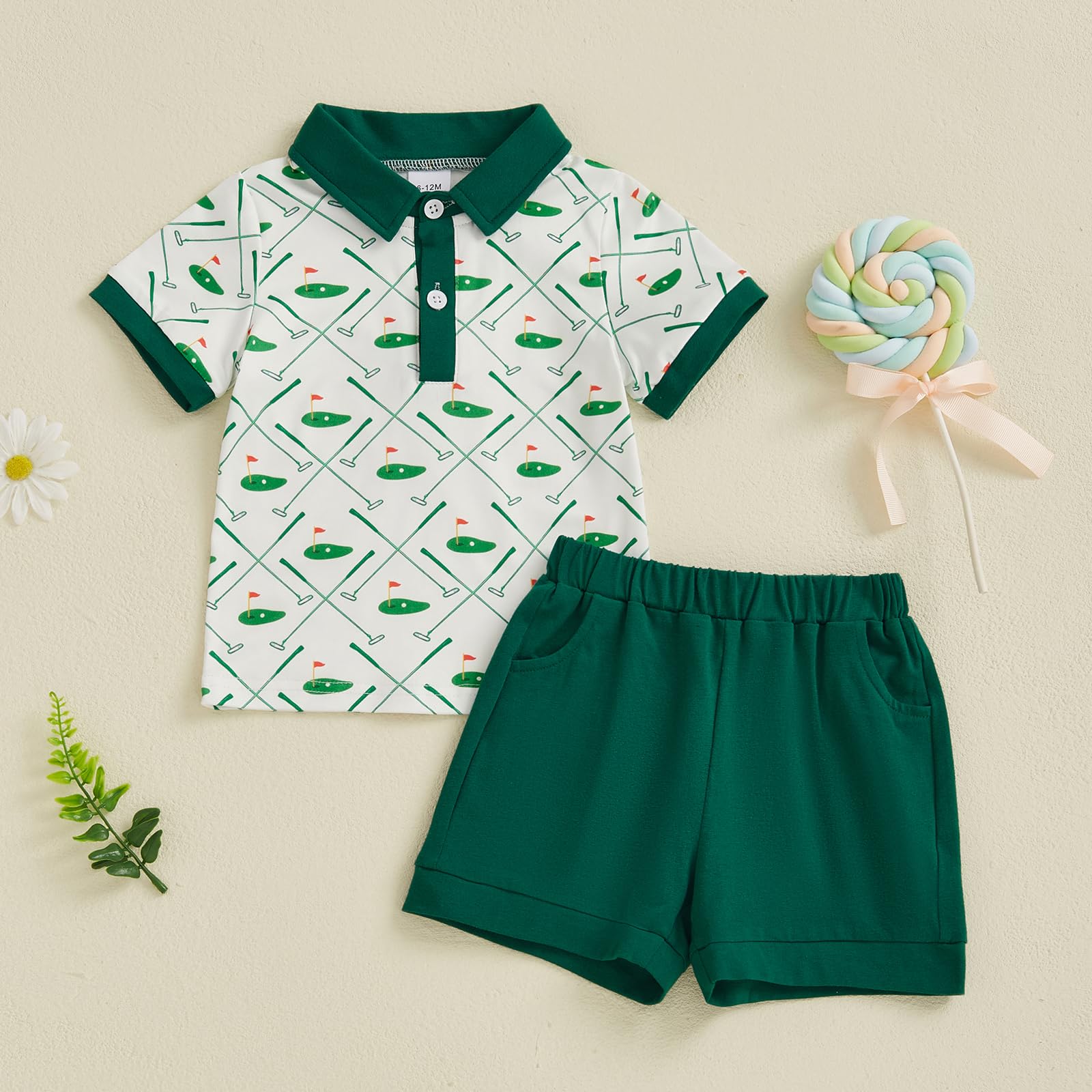 Chloefairy Toddler Baby Boy Golf Outfit Short Sleeve Golf Cart Polo T Shirts Top Shorts Set 2Pcs Golf Theme Summer Clothes