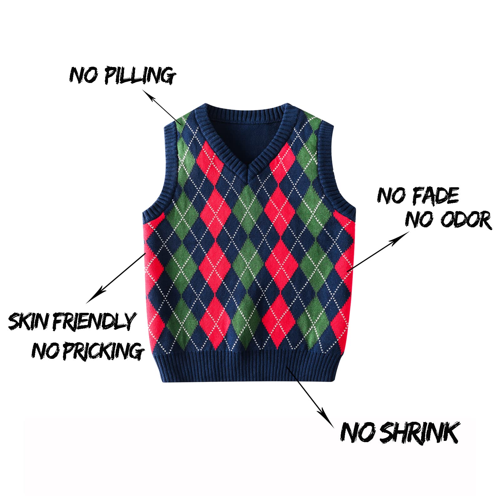 Boys Sweater Vest V Neck Argyle Sleeveless Uniform Knit Plaid Kids Clothes