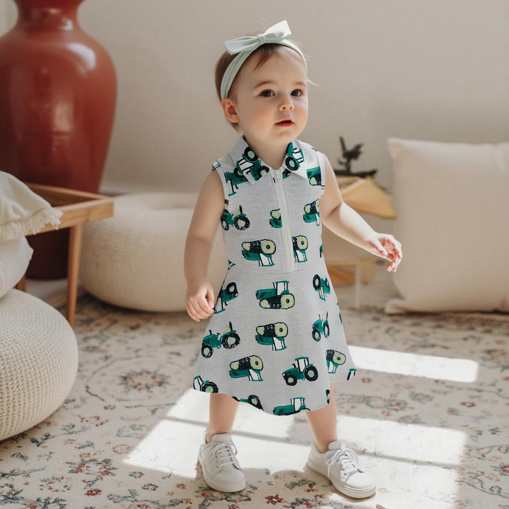 Toddler Baby Girl Dress Kids Polo Tank Dresses Golf Cart Outfit Zipper Ruffle Sleeveless A-line Dress Summer Clothes