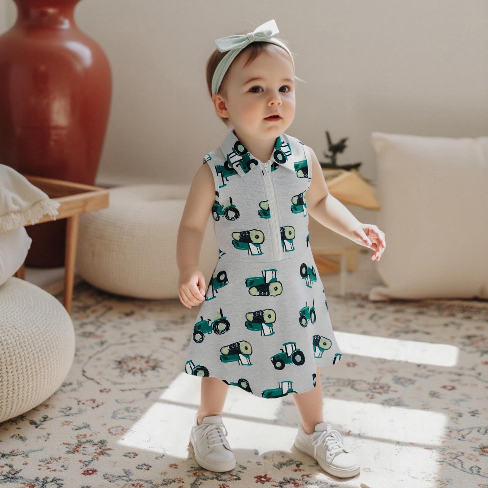 Toddler Baby Girl Dress Kids Polo Tank Dresses Golf Cart Outfit Zipper Ruffle Sleeveless A-line Dress Summer Clothes