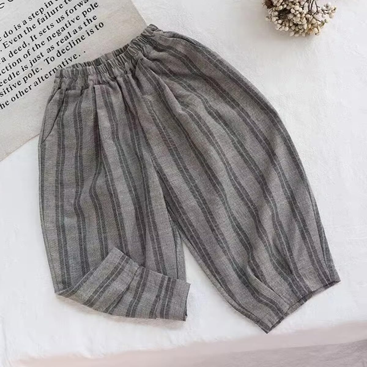 Ashmyova Classic Casual Pants for Boys Thin Cotton Stripe Elastics Waist Spring Summer Trousers Toddler Long Pants 2Pcs