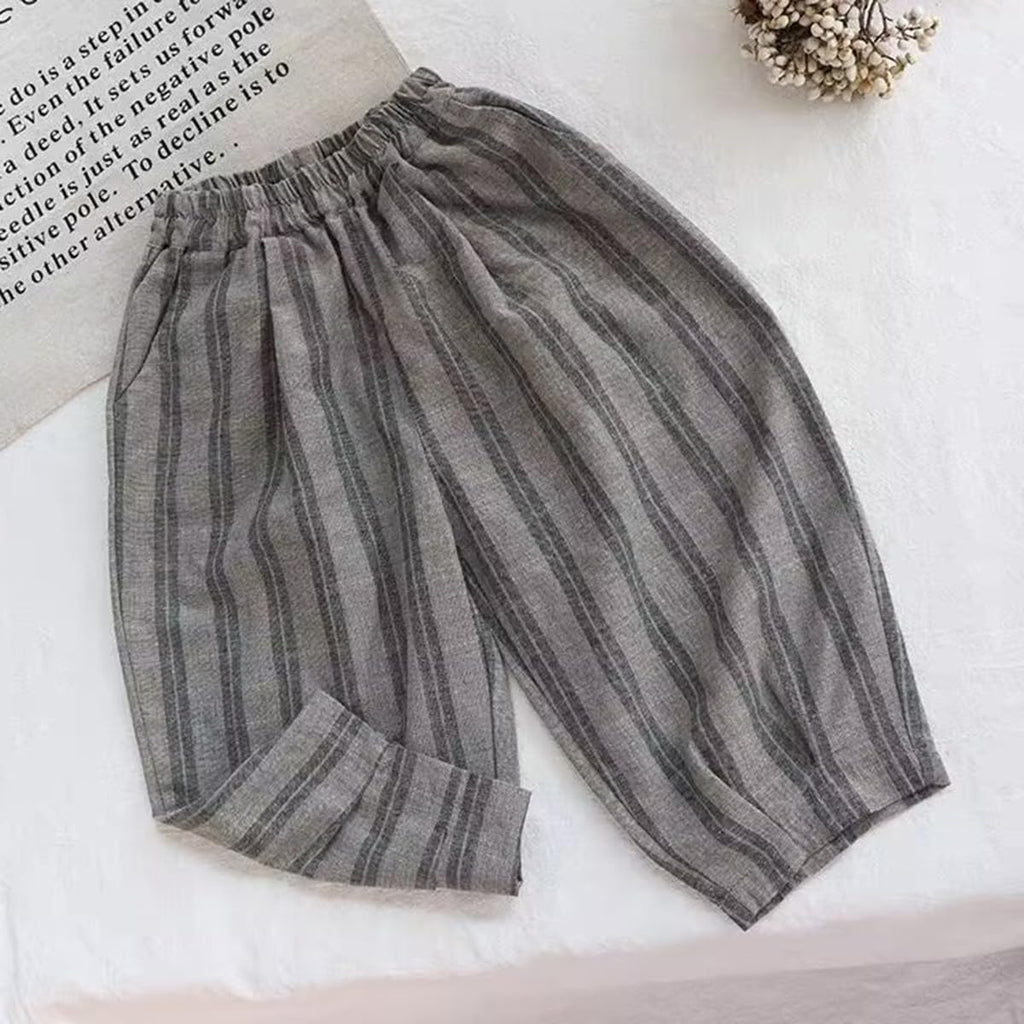 Ashmyova Classic Casual Pants for Boys Thin Cotton Stripe Elastics Waist Spring Summer Trousers Toddler Long Pants 2Pcs