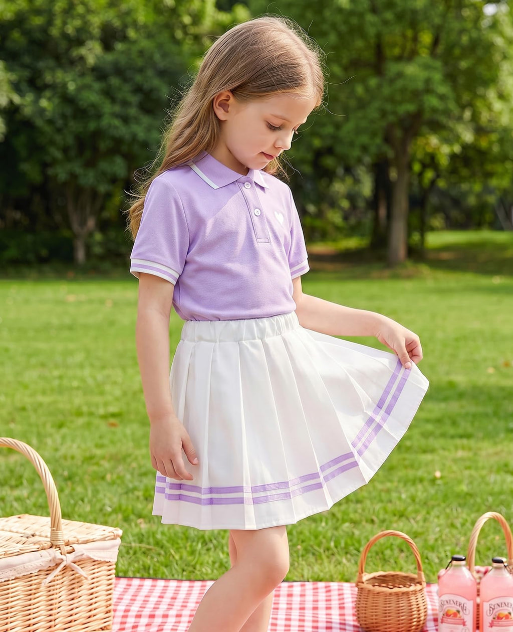 Move Dance Toddler Girls Dress Tennis Clothes Polo Outfit 2 Piece Skirt Set with Shorts 2-7T
