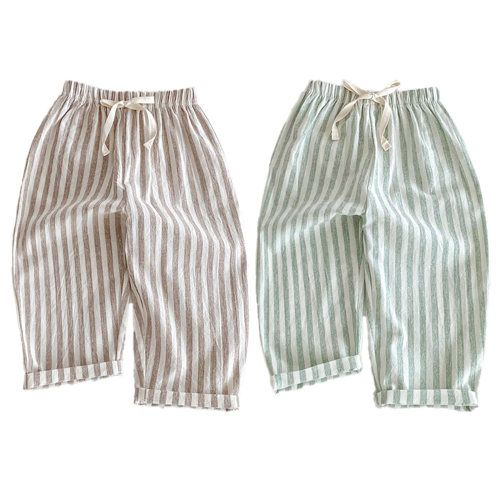 Ashmyova Classic Casual Pants for Boys Thin Cotton Stripe Elastics Waist Spring Summer Trousers Toddler Long Pants 2Pcs