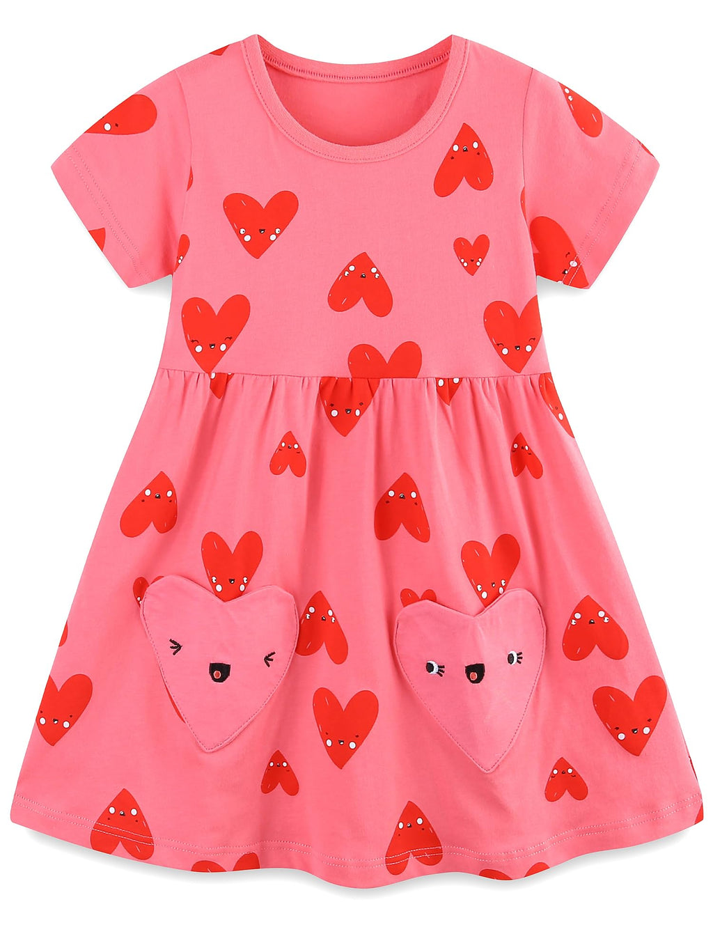 FreeLu Toddler Girls Striped Summer Dress Cartoon Appliques Dresses Girls Cotton Casual Clothing 2-7Y