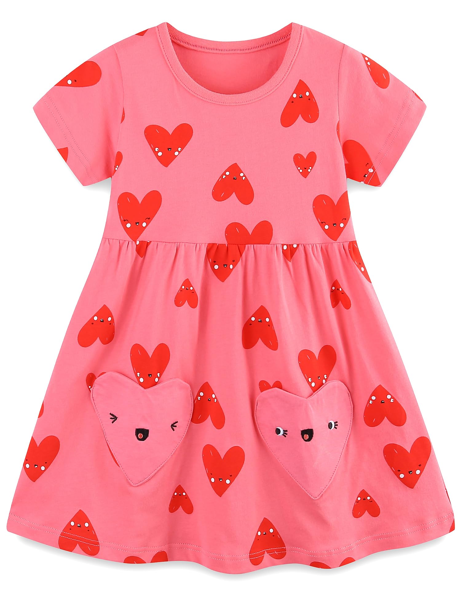 FreeLu Toddler Girls Striped Summer Dress Cartoon Appliques Dresses Girls Cotton Casual Clothing 2-7Y