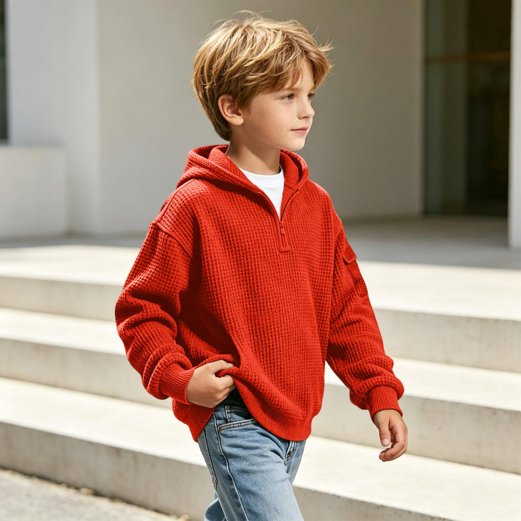 Hoodies for Boys Quarter Zip Waffle Knit Pullover Hooded Sweatshirt Tops | 3-14 Years,Kids Zip Long Sleeve Hoodie,Teen Boy Fashion Fall Winter Casual Sweatshirts,Back to School Clothes