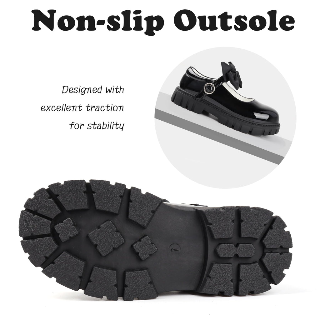 Wulubaba School Shoes for Girls, Black Mary Jane Flats | School Uniform, Non-Slip Sole, Round Toe, Toddler And Little Girl, Daily Dress Wear