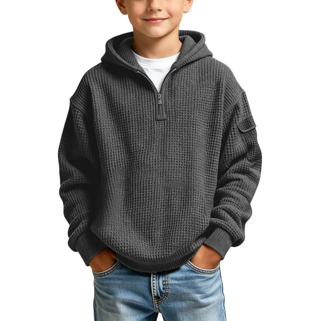 Hoodies for Boys Quarter Zip Waffle Knit Pullover Hooded Sweatshirt Tops | 3-14 Years,Kids Zip Long Sleeve Hoodie,Teen Boy Fashion Fall Winter Casual Sweatshirts,Back to School Clothes