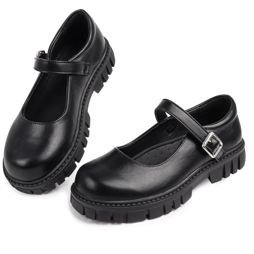 Wulubaba School Shoes for Girls, Black Mary Jane Flats | School Uniform, Non-Slip Sole, Round Toe, Toddler And Little Girl, Daily Dress Wear