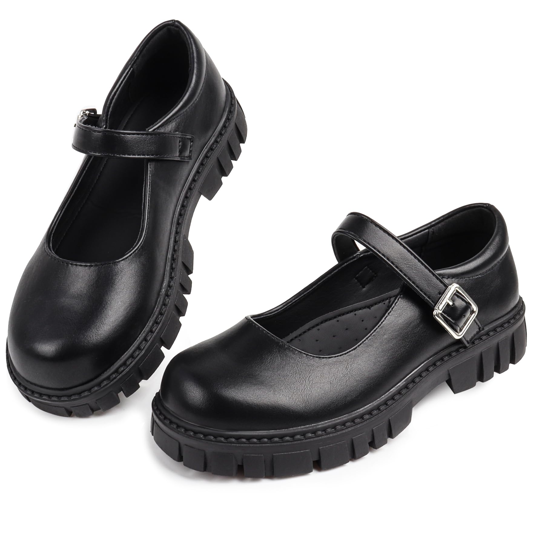 Wulubaba School Shoes for Girls, Black Mary Jane Flats | School Uniform, Non-Slip Sole, Round Toe, Toddler And Little Girl, Daily Dress Wear