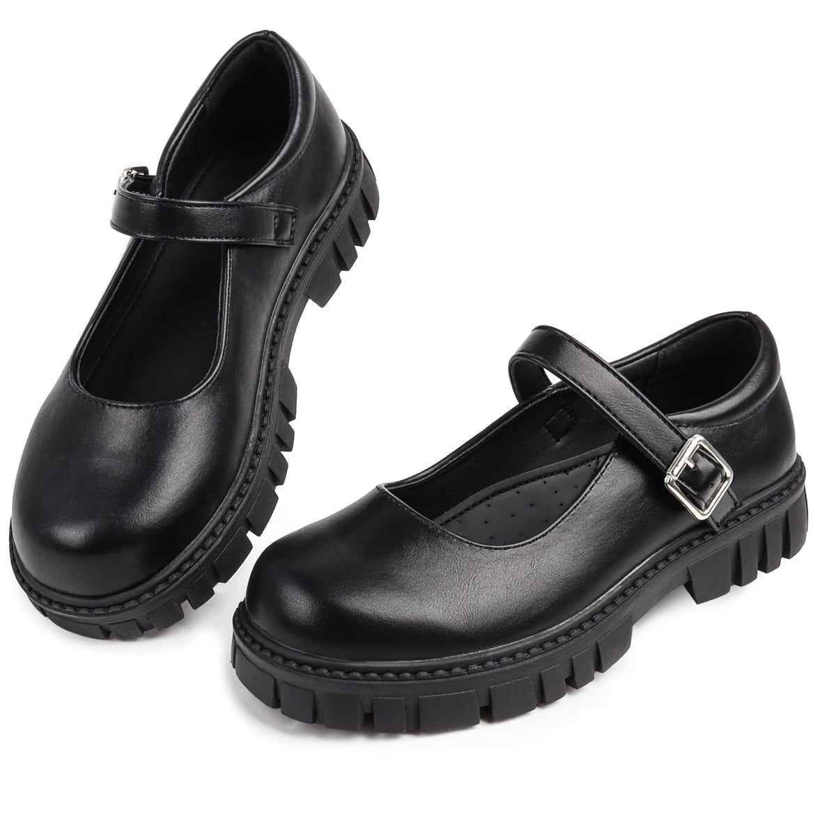Wulubaba School Shoes for Girls, Black Mary Jane Flats | School Uniform, Non-Slip Sole, Round Toe, Toddler And Little Girl, Daily Dress Wear