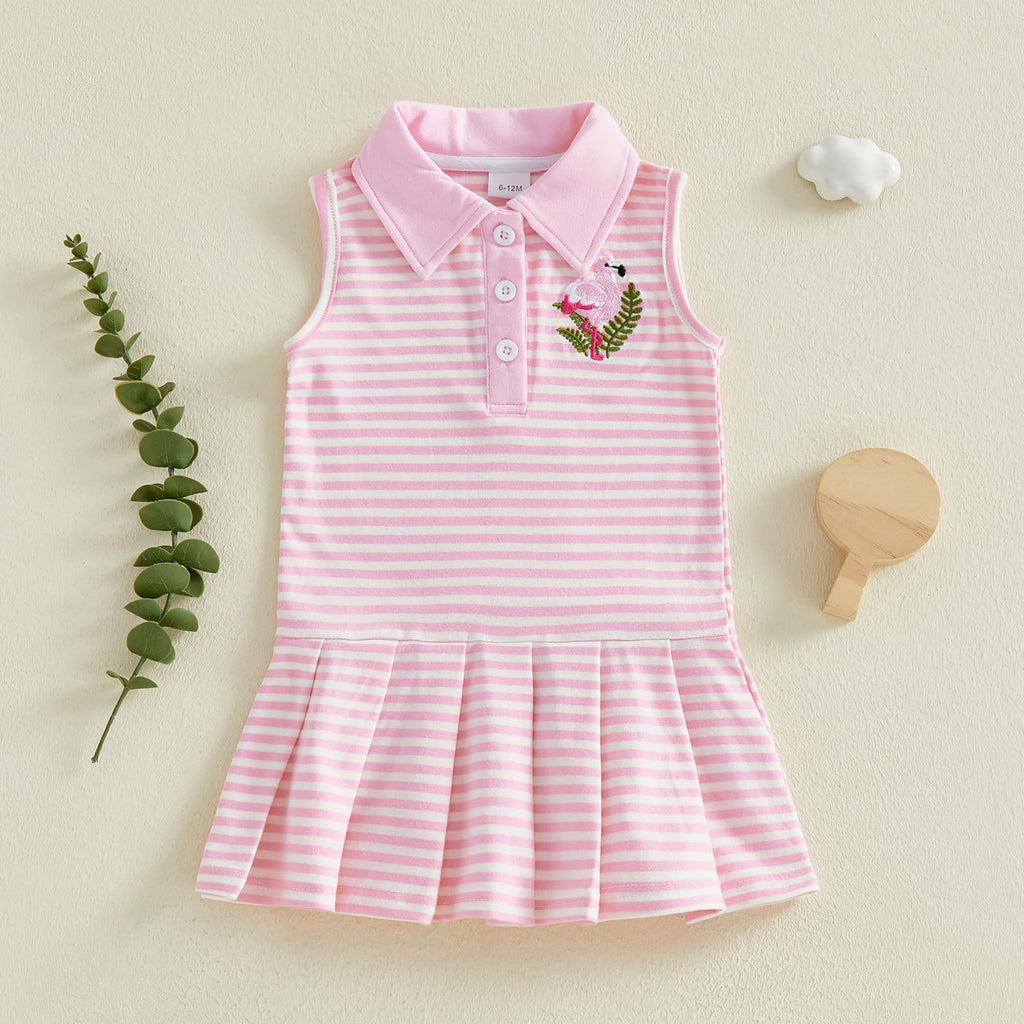 Toddler Baby Girl Clothes Golf Tennis Dress Striped Sleeveless Polo Dress Pleated Skirt Summer Outfits