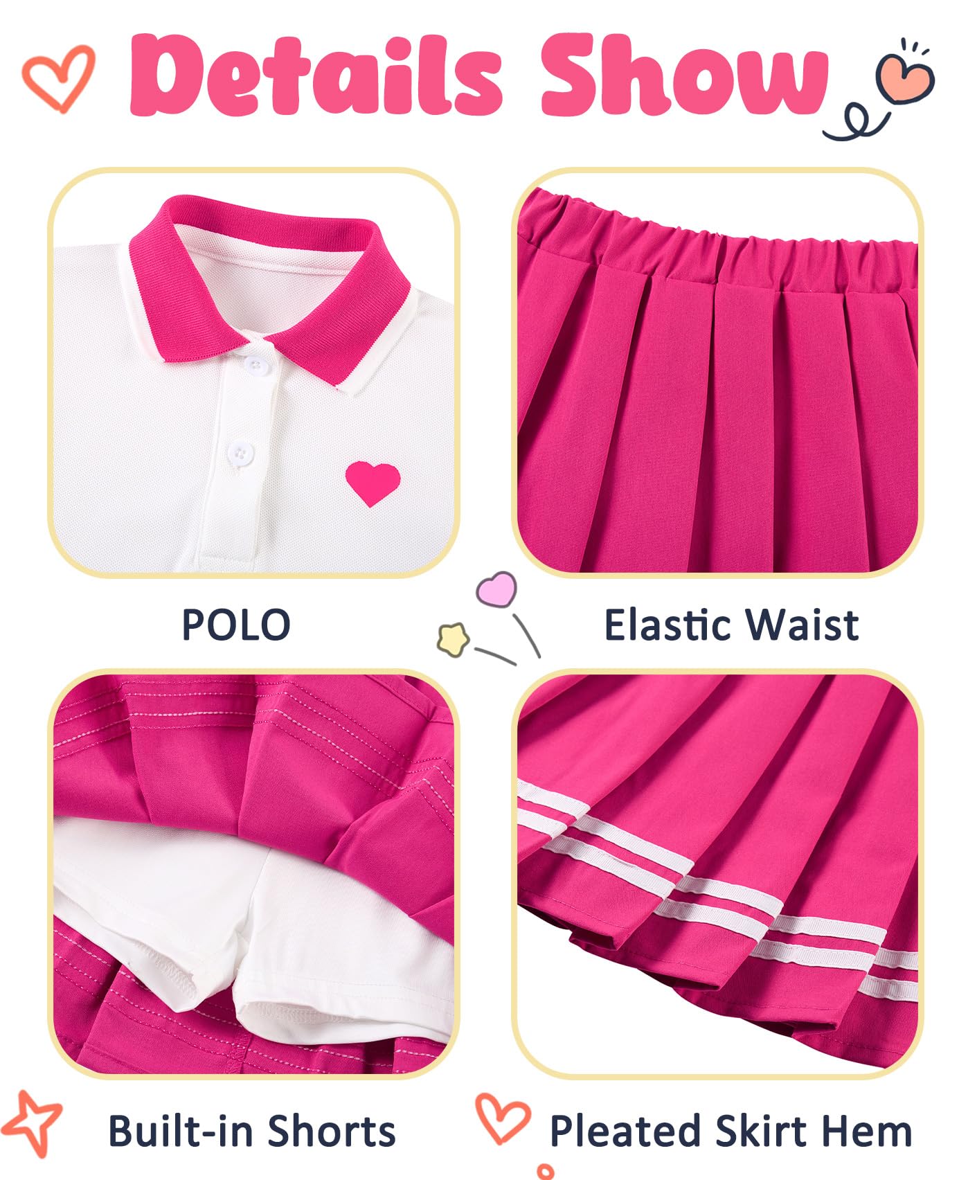 Move Dance Toddler Girls Dress Tennis Clothes Polo Outfit 2 Piece Skirt Set with Shorts 2-7T