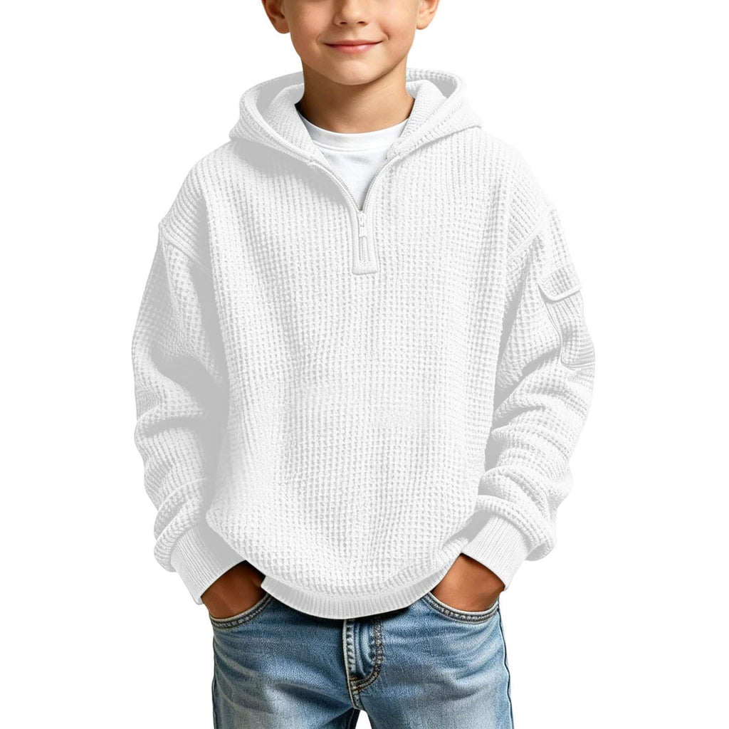 Hoodies for Boys Quarter Zip Waffle Knit Pullover Hooded Sweatshirt Tops | 3-14 Years,Kids Zip Long Sleeve Hoodie,Teen Boy Fashion Fall Winter Casual Sweatshirts,Back to School Clothes