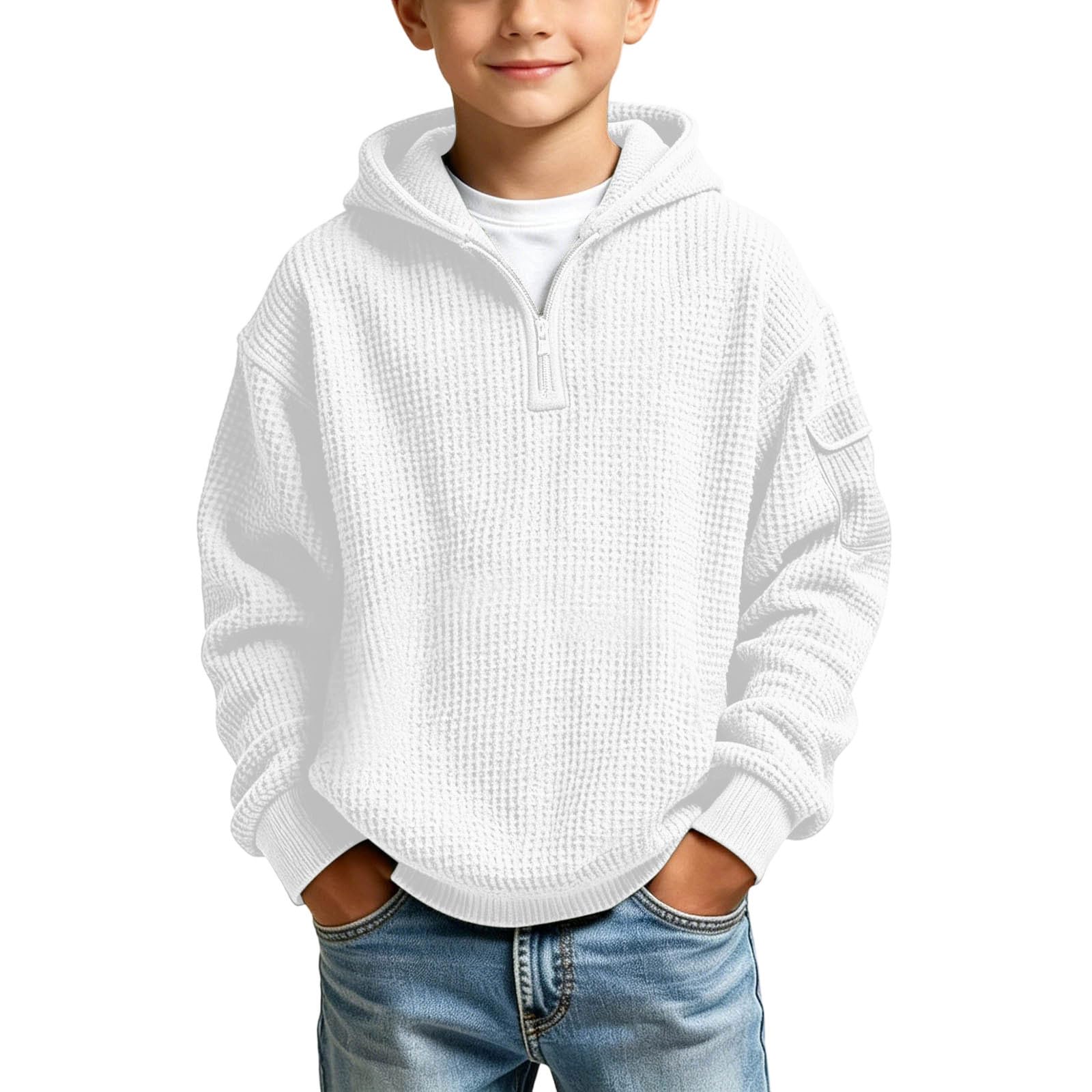 Hoodies for Boys Quarter Zip Waffle Knit Pullover Hooded Sweatshirt Tops | 3-14 Years,Kids Zip Long Sleeve Hoodie,Teen Boy Fashion Fall Winter Casual Sweatshirts,Back to School Clothes