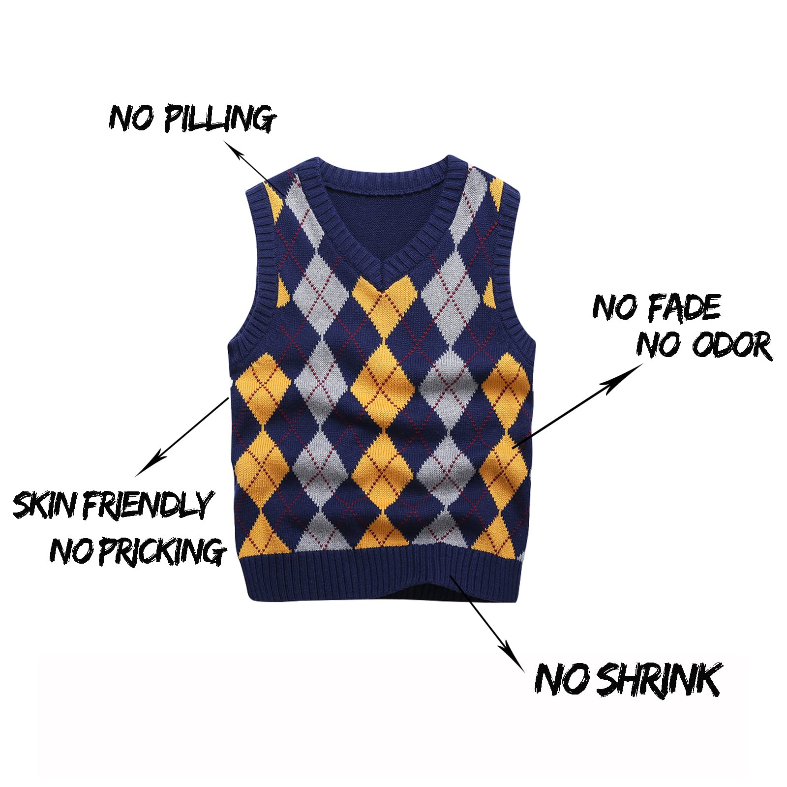 Boys Sweater Vest V Neck Argyle Sleeveless Uniform Knit Plaid Kids Clothes