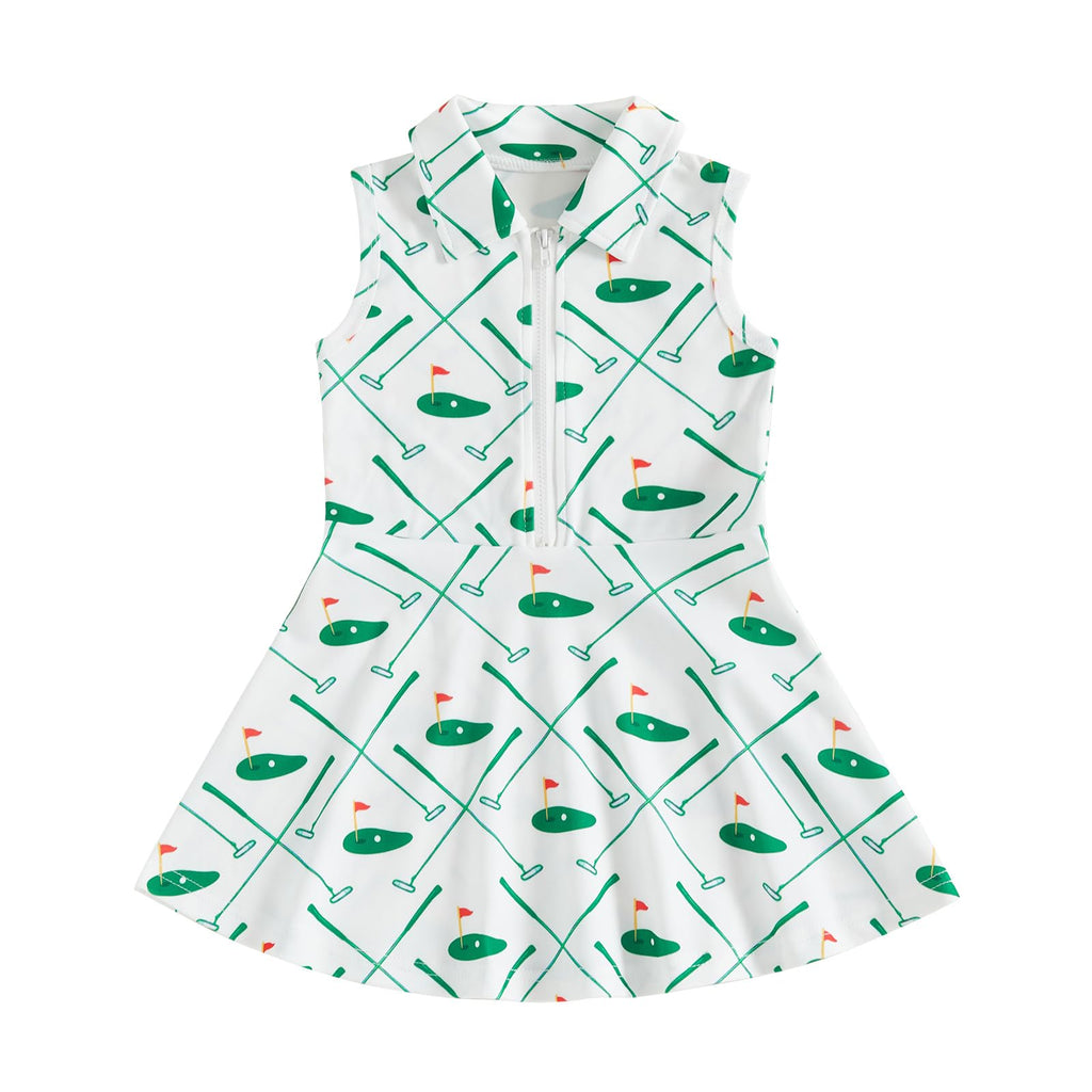 Toddler Baby Girl Dress Kids Polo Tank Dresses Golf Cart Outfit Zipper Ruffle Sleeveless A-line Dress Summer Clothes
