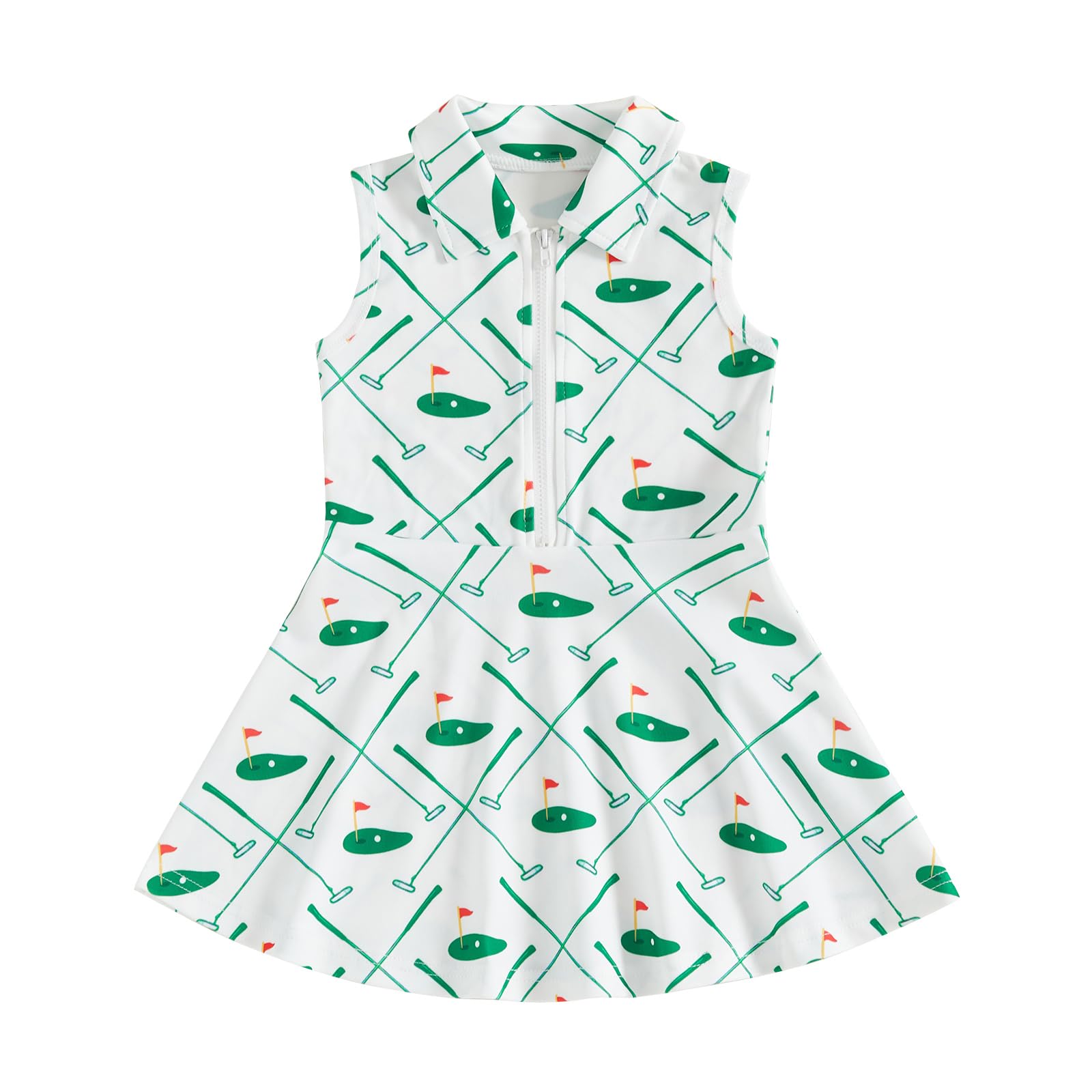 Toddler Baby Girl Dress Kids Polo Tank Dresses Golf Cart Outfit Zipper Ruffle Sleeveless A-line Dress Summer Clothes